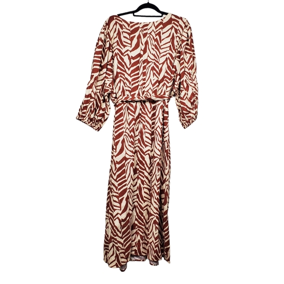 Eloquii Womens Puff Sleeve Ivory Rust Brown Animal Print Linen Dress Size 26 NWT - Picture 6 of 8